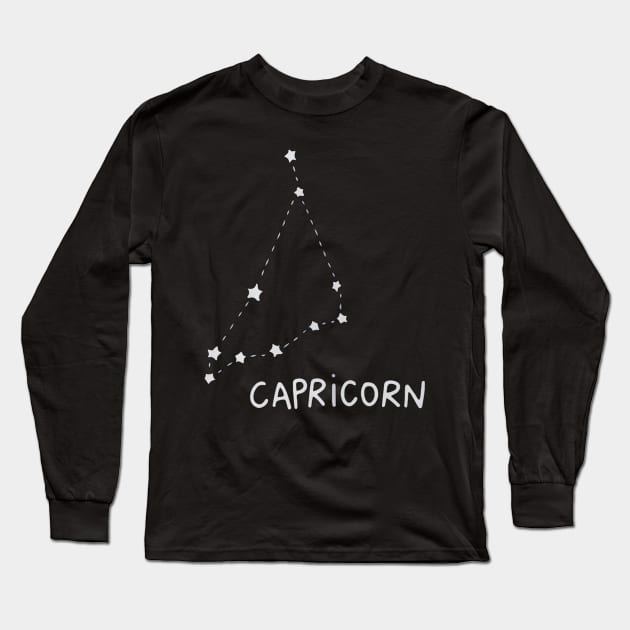 Zodiac Sign - Capricorn Black Long Sleeve T-Shirt by Uwaki